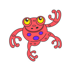 Cute green frog cartoon character isolated on white