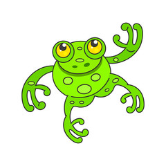 Cute green frog cartoon character isolated on white