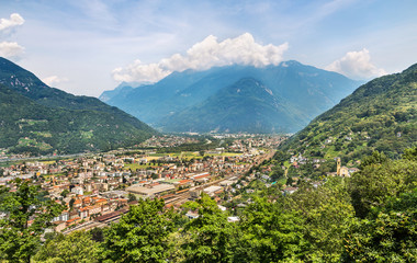 View to the city of Bellinzona, Switzerland.