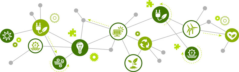 renewable / alternative energy icon concept – green electricity sources icons – vector illustration