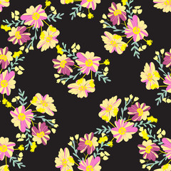 Obraz premium Minimalist flowers design. Seamless leaf pattern. Vector ditsy print illustration.