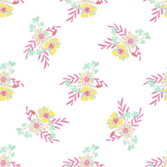 Minimalist flowers design. Seamless leaf pattern. Vector ditsy print illustration.