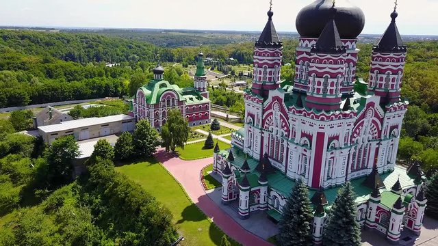 aerial view of Panteleimon's convent in Feofania, Panteleimon monastery in Kyiv, Aerial view of St. Panteleimon's Cathedral in Kiev