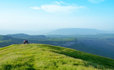 People enjoy the view from the mountain of Jahorina.