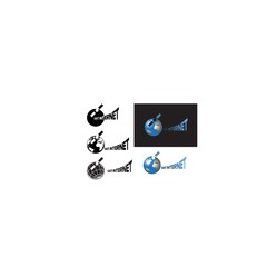 An illustration depicting a satellite above the Earth, in the form of a symbol and logo