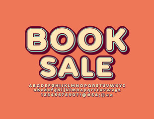 Vector retro logo Book Sale with original Font. Set of trendy Alphabet Letters, Numbers and Symbols