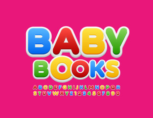 Vector bright emblem Baby Books with modern Font. Creative Letters and Numbers set. Colorful Uppercase Alphabet