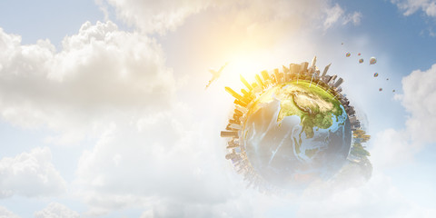 Planet Earth model with city skyline © Sergey Nivens