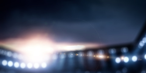 Night football arena in lights close up