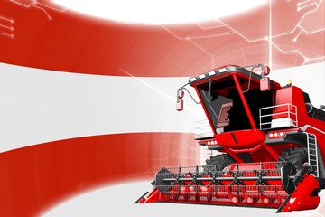 Fototapeta na wymiar Agriculture innovation concept, red advanced grain combine harvester on Austria flag - digital industrial 3D illustration