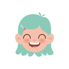 head of baby girl smiling with white background