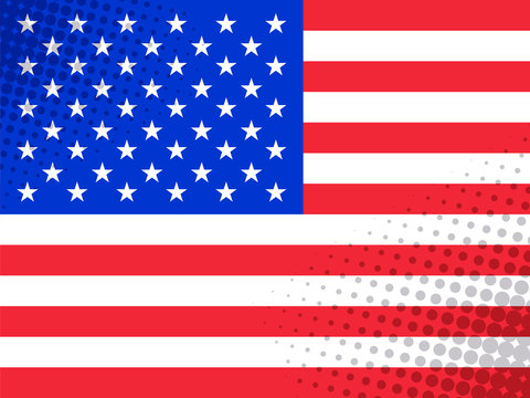 Vector image of the us flag with dot texture in comic style