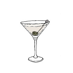 Martini Dry Cocktail Color Digital drawing vector illustration. Glass on white isolated background