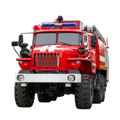 Fire rescue vehicle. Big red rescue car of Russia, isolated on white.