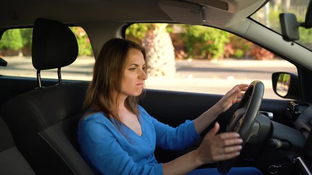 Woman is angry and upset, because her car broke down