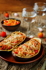 Red Bell pepper tomato carrots stuffed eggplant