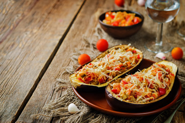 Red Bell pepper tomato carrots stuffed eggplant