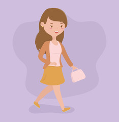 young woman walking with handbag avatar character
