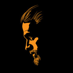Bearded Man portrait silhouette in contrast backlight. Vector. Illustration.