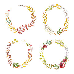 Herbal mix vector frame. Hand painted plants, branches and leaves on white background. Natural fall card design.