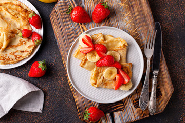 Crepes with strawberry and banana