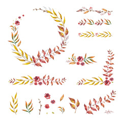 Herbal mix vector frame. Hand painted plants, branches and leaves on white background. Natural fall card design.