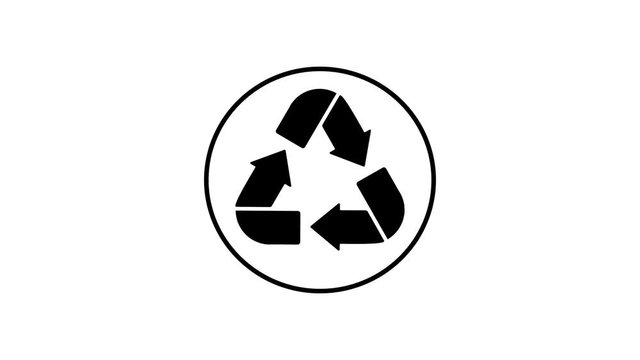 Recycle icon animation. Black arrows on a white background. Recycle sign.