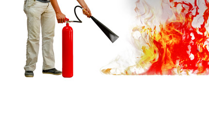 Extinguish a burning fire - Stock image