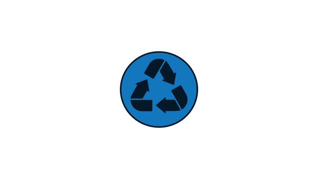 Recycle icon animation. Blue arrows on a white background. Recycle sign.