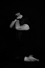 Fototapeta na wymiar Victim with hands, victim of emotional stress and pain, abducted, abused, hostage, scared, restricted, trapped, may suffer, Stop violence and trafficking in women.