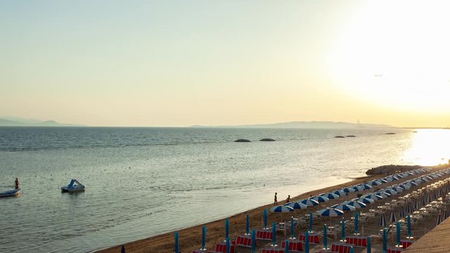Follonica sunset time lapse. Top view of the beach and the sea.