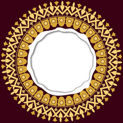 Greeting card template in torn paper style. Round luxury frame.