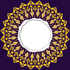 Luxury card template in torn paper style. Round frame made of mandala.