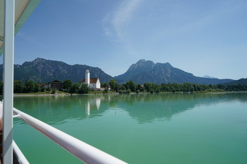 Neuschwanstein lies at the foot of the Forggensee in Bavaria