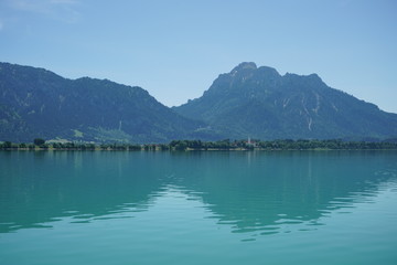 Neuschwanstein lies at the foot of the Forggensee in Bavaria