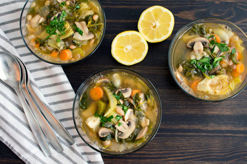 Vegan Loaded Lemon Artichoke Orzo Soup
