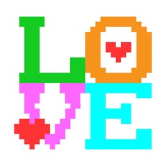LOVE screen saver. Vector pixel message I LOVE YOU. colored pixel letters. eps 10