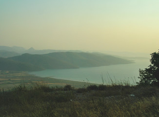 sunset in the mountains with some fog 