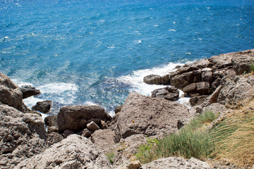Fototapeta na wymiar Top view of rocky beach. Cliff. Black Sea. Crimea.