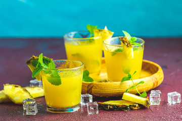 Cold cocktail with squeezed pineapple juice