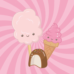 sweet cotton sugar and candies kawaii characters