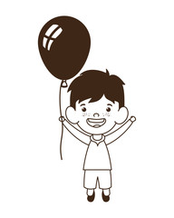 silhouette of baby boy smiling with helium balloon in hand