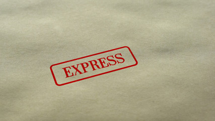 Express seal stamped on blank paper background, fast delivery service, customer