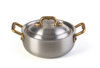Stainless saucepan on white