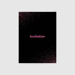 Colorful postcard . Invitation. Line design, pink glowing confetti, illustration on black background. For banner, flash, website title, postcard. Vector. - Vektorgrafik