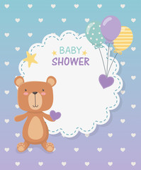 baby shower lace card with little bear teddy and balloons helium