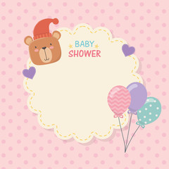 baby shower lace card with little bear teddy and balloons helium