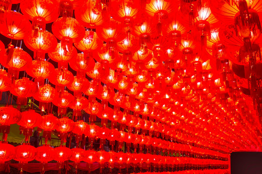 Rows of red paper Chinese lantern