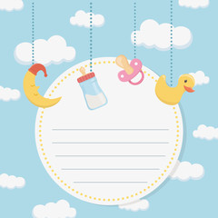 baby shower card with accessories hanging