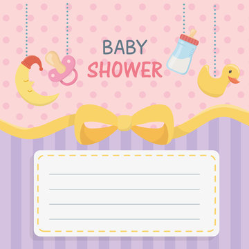 baby shower card with accessories hanging